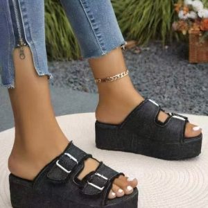 Fabric Casual Plain Summer Slide Sandals, JustFashionNow Sandals, color:Black|size:43,