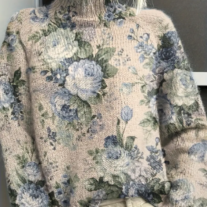 Women Floral Printing Spring/Fall Vintage Long Sleeve Turtleneck Sweater, JustFashionNow Sweaters, color:Apricot|size:4XL,