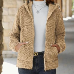 Women Spring/Fall Outerwear Casual Plain Long Sleeve Hoodie Jacket, Coats, color:Apricot|size:XXL, catalog Noracora shop