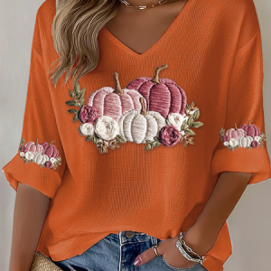 Casual 3D Printing V Neck Three Quarter Sleeve T-shirt, T-shirts, color:Orange|size:4XL, catalog Noracora shop