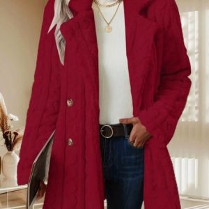 Women Winter Outerwear Casual Plain Long Sleeve Jacket, Outerwear, color:Wine Red|size:XXL, catalog Noracora shop