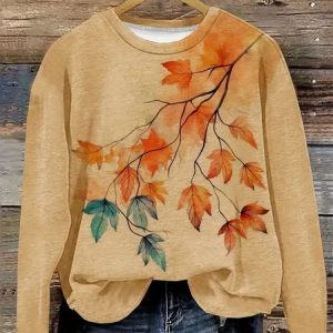 Casual Crew Neck Maple Leaf Sweatshirt Printing, Hoodies & Sweatshirts, color:Khaki|size:XXL, catalog Noracora shop