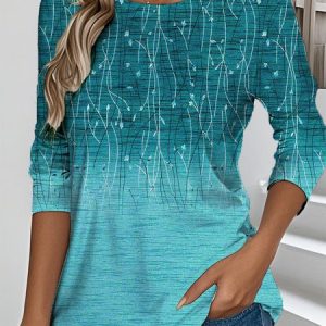 Casual Gradient Pattern Crew Neck Long Sleeve T-shirt, T-shirts, color:Gunmetal|size:5XL, catalog Noracora shop