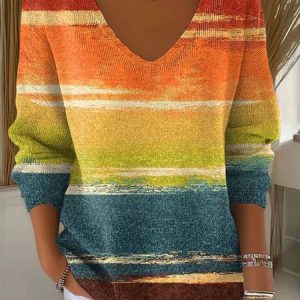 Women Cotton Ombre Long Sleeve Comfy Casual Sweater, Sweaters, color:Multicolor|size:4XL, catalog Noracora shop