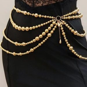 Elegant Plain Pearl Belt, Belts, color:Golden|size:One-size, Stylewe