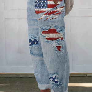 Women America Flag Long Pants Casual Spring/Fall Trousers, JustFashionNow Pants, color:Blue|size:4XL,