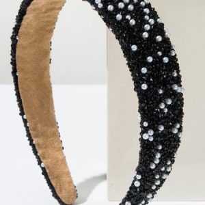 New Style Full Diamond Colorful Elegant Headband Pearl Full Diamond Korean Style Super Flash Light Luxury Water Rhinestone Headband Niche High-end Headband, JustFashionNow Women Hair Accessories, color:Black|size:One-size,