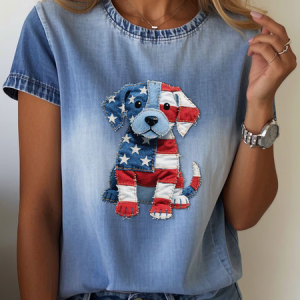 Casual Dog Crew Neck Short Sleeve T-shirt, T-shirts, color:Blue|size:4XL, catalog Noracora shop