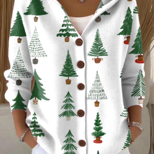 Women Christmas Printing Long Sleeve Hoodie Casual Spring/Fall Cardigan Outerwear, JustFashionNow Cardigans, color:White|size:4XL,