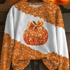 Vintage Crew Neck Halloween Pumpkin Print Loose Sweatshirt, Hoodies & Sweatshirts, color:White|size:5XL, catalog Noracora shop