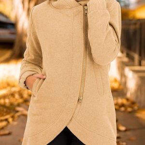 Women Spring/Fall Outerwear Casual Plain Long Sleeve Hoodie Jacket, Outerwear, color:Yellow|size:XXL, catalog Noracora shop