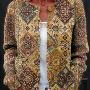 Women Knitted Geometric Long Sleeve Comfy Vintage Cardigan, Cardigans, color:Color6|size:5XL, catalog Noracora shop