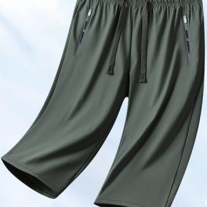 Casual Plain Natural Embroidery Straight Pants Shorts, Shorts, color:Army Green|size:5XL, catalog Noracora shop