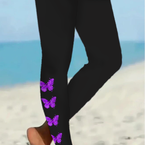 Women Butterfly Casual All Season Printing Long Leggings, JustFashionNow Leggings, color:Black|size:XXL,