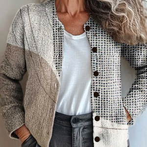 Women Abstract Printing Long Sleeve Crew Neck Vintage Spring/Fall Cardigan Outerwear, JustFashionNow Cardigans, color:Khaki|size:5XL,