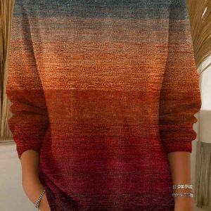 Women Abstract Printing Spring/Fall Casual Long Sleeve Crew Neck Sweater, JustFashionNow Sweaters, color:As Picture|size:5XL,