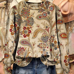 Casual Crew Neck Floral Sweatshirt Printing, Hoodies & Sweatshirts, color:Apricot|size:3XL, catalog Noracora shop