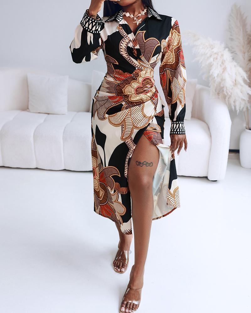 Geometric Print Casual Tied Detail Shirt Dress, women Shirt Dresses, ChicMe catalog - Image 2
