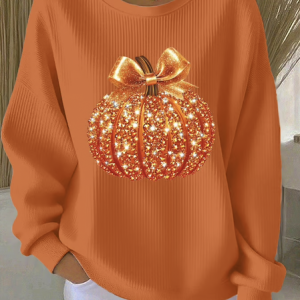 Casual Halloween Sequin Pumpkin Print Comfy Sweatshirt, Hoodies & Sweatshirts, color:Orange|size:4XL, catalog Noracora shop