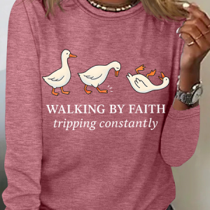 Crew Neck Long Sleeve Animal Regular Medium Elasticity Loose Blouse For Women, T-shirts, color:Watermelon|size:3XL, catalog Noracora shop