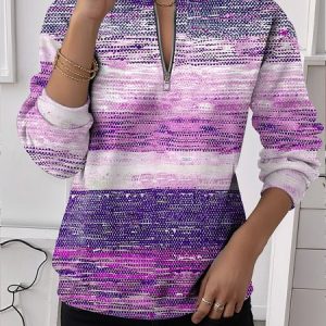 Casual Crew Neck Striped Sweatshirt, Hoodies & Sweatshirts, color:Purple|size:XXL, catalog Noracora shop