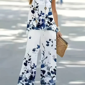 Women Floral Printing Two-Piece Set Daily Sleeveless Casual Summer Multi-Piece Set Matching Set, JustFashionNow Suit Set, color:White|size:XXL,