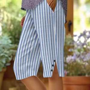 Women Striped Fifth Pants Pants Casual Summer Trousers, Pants, color:Blue-White|size:4XL, catalog Noracora shop