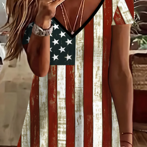 Women Independence Day (Flag) Short Sleeve Tee T-shirt V Neck Printing Casual Summer Graphic Tee Top, JustFashionNow T-Shirts, color:As Picture|size:XXL