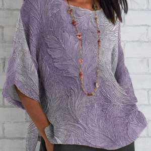 Women Floral Half Sleeve Tee T-shirt Crew Neck Casual Summer Top, JustFashionNow T-Shirts, color:Gray Purple|size:5XL