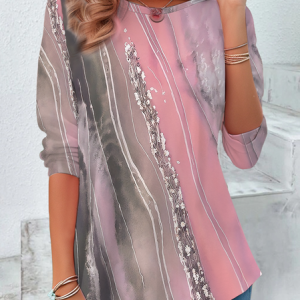 Women Abstract Long Sleeve Tee T-shirt Crew Neck Printing Casual Spring/Fall Tunic Top, JustFashionNow T-Shirts, color:Pink|size:XXL,