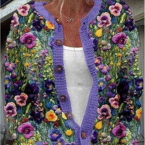 Women Wool/Knitting Floral Long Sleeve Comfy Casual Cardigan, Sweaters, color:As Picture|size:4XL, catalog Noracora shop