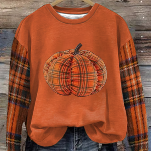 Casual Crew Neck Plaid Sweatshirt Printing, Hoodies & Sweatshirts, color:Orange|size:XXL, catalog Noracora shop
