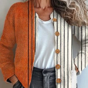 Women Knitted Striped Long Sleeve Comfy Vintage Cardigan, Cardigans, color:Color2|size:5XL, catalog Noracora shop