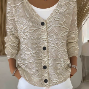 Women Floral Long Sleeve V Neck Casual Spring/Fall Cardigan Outerwear, JustFashionNow Cardigans, color:Apricot|size:5XL,