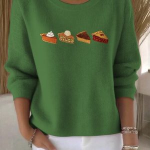 Women Cotton Geometric Long Sleeve Comfy Vintage Sweater, Sweaters, color:Green|size:4XL, catalog Noracora shop