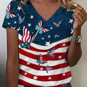 Women Butterfly Short Sleeve Tee T-shirt V Neck Printing Casual Summer Graphic Tee Top, JustFashionNow T-Shirts, color:As Picture|size:4XL,