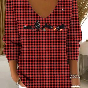 Women Cotton Animal Long Sleeve Comfy Casual Sweater, Sweaters, color:Red|size:4XL, catalog Noracora shop