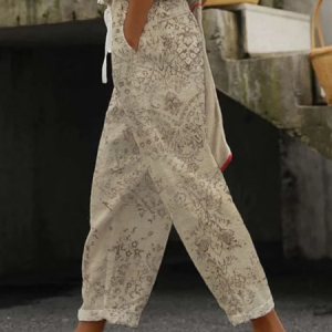 Women Floral Long Pants Casual Spring/Fall Trousers, JustFashionNow Pants, color:Khaki|size:5XL,