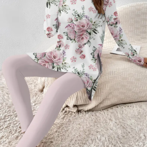 Women Floral Printing Two-Piece Set Daily Long Sleeve Casual Spring/Fall Top With Pants Matching Set, JustFashionNow Suit Set, color:Pink|size:XXL,