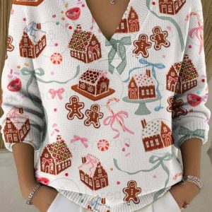 Women Christmas Long Sleeve Comfy Vintage Sweater, Sweaters, color:Color1|size:4XL, catalog Noracora shop