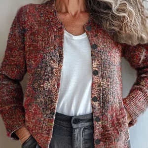Women Ethnic Long Sleeve Comfy Vintage Printing Cardigan, Cardigans, color:Wine Red|size:5XL, catalog Noracora shop