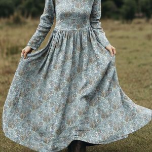 Women Floral Spring/Fall Dress V Neck Long Sleeve A-Line Dress, Dresses, color:Color2|size:5XL, catalog Noracora shop