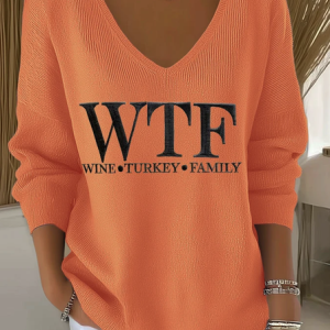 Women Cotton Text Letters Long Sleeve Comfy Casual Sweater, Sweaters, color:Orange|size:4XL, catalog Noracora shop