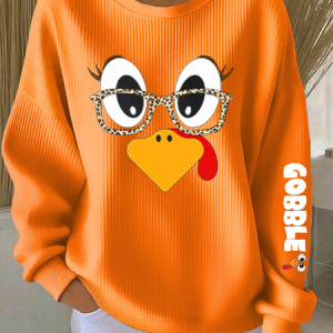 Casual Crew Neck Turkey Sweatshirt, Hoodies & Sweatshirts, color:Orange|size:5XL, catalog Noracora shop