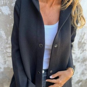 Women Spring/Fall Outerwear Vintage Split Joint Plain Long Sleeve Stand Collar Jacket, JustFashionNow Jackets, color:Black|size:5XL,