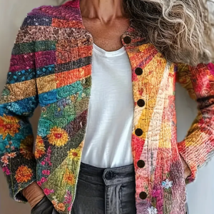 Women Floral Vintage Spring/Fall Printing Cardigan, JustFashionNow Cardigans, color:As Picture|size:5XL,