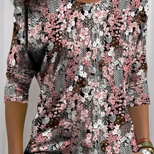 Women Floral Long Sleeve Tee T-shirt Crew Neck Printing Casual Spring/Fall Graphic Tee Top, JustFashionNow T-Shirts, color:As Picture|size:XXL,