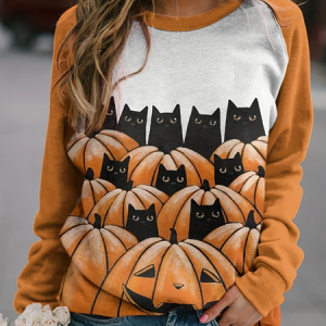 Women's Crew Neck Halloween (pumpkin) Printing Vintage Spring/Fall Long Sleeve Sweatshirt, JustFashionNow Sweatshirts & Hoodies, color:Orange|size:XXL,