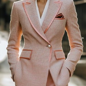 Elegant Buttoned Plain Lapel Collar Blazer, Blazers, color:Pink|size:XXL, Stylewe