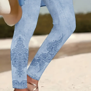 Women Floral Casual All Season Printing Long Leggings, Leggings, color:Blue|size:XXL, catalog Noracora shop